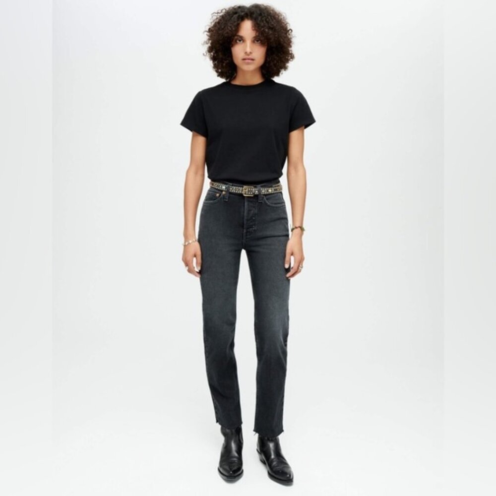 NEW RE/DONE high rise stove pipe straight jeans 27 raw hem